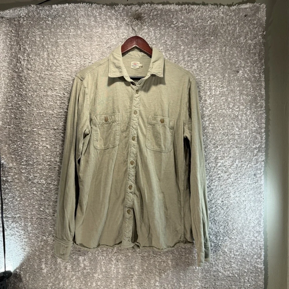 Faherty Field Organic Cotton Shirt Long Sleeve Button Up Coastal Green L Preppy